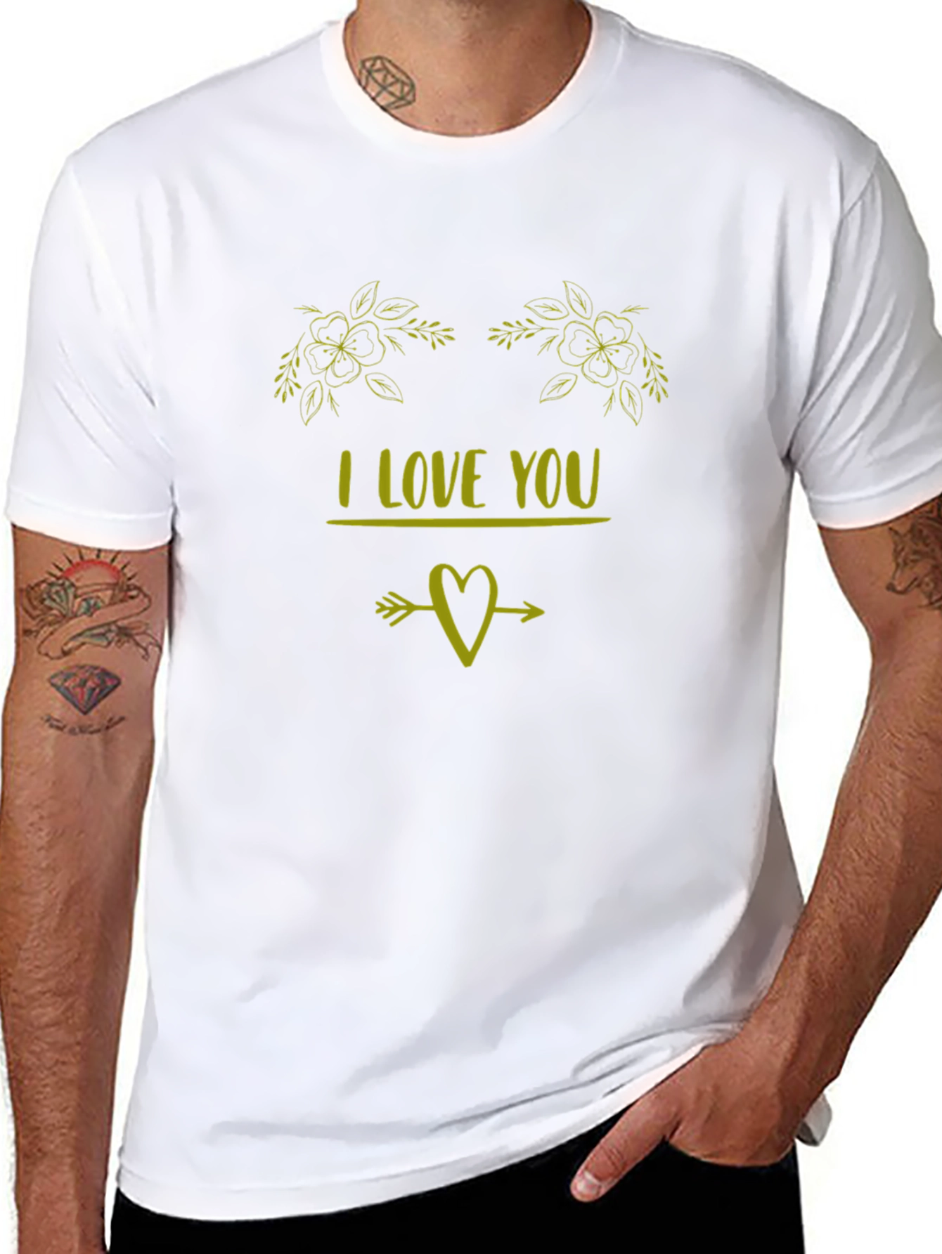 Camiseta Negra con Diseño Te Amo y Flores