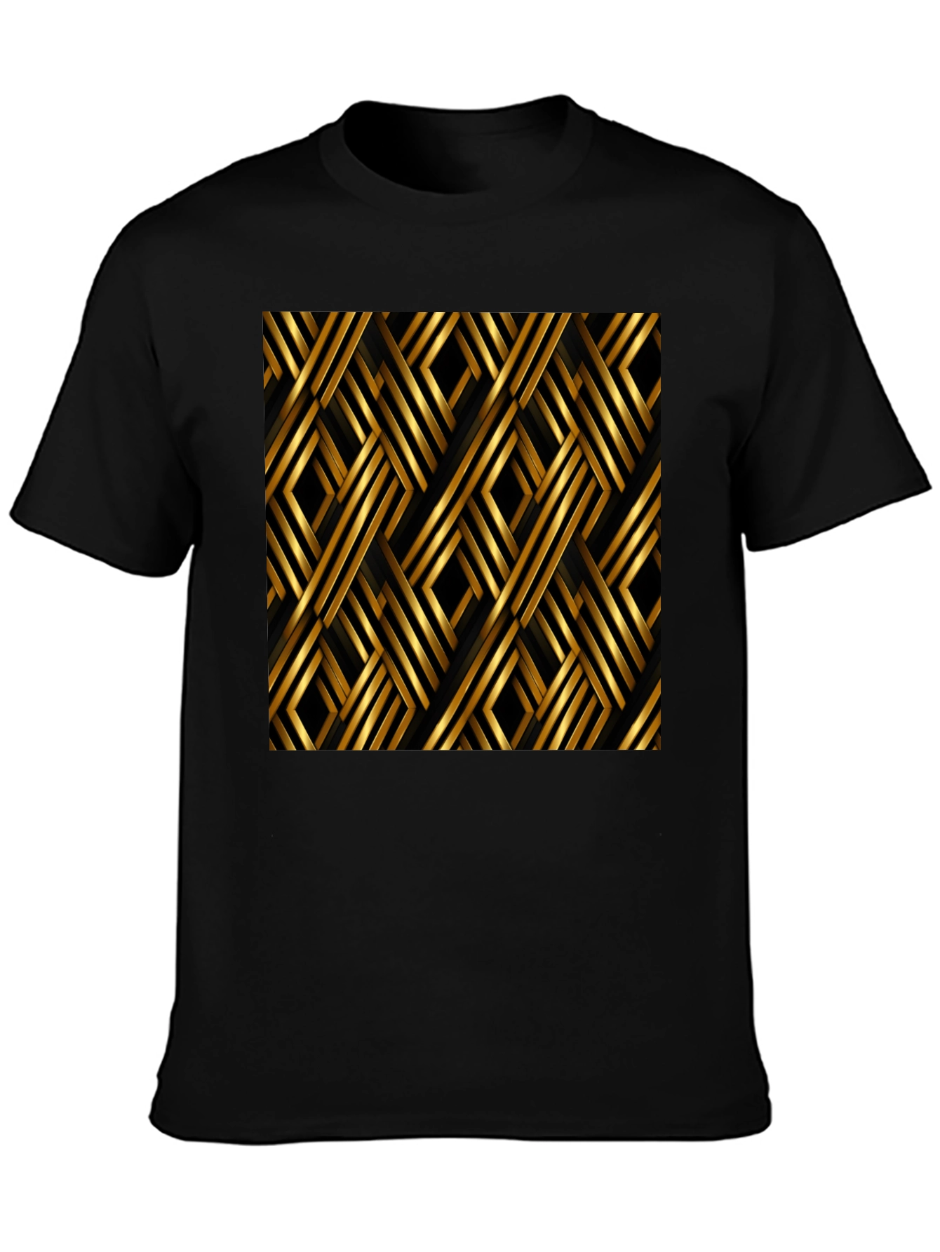 Camiseta Negra con Diseño Geométrico Dorado