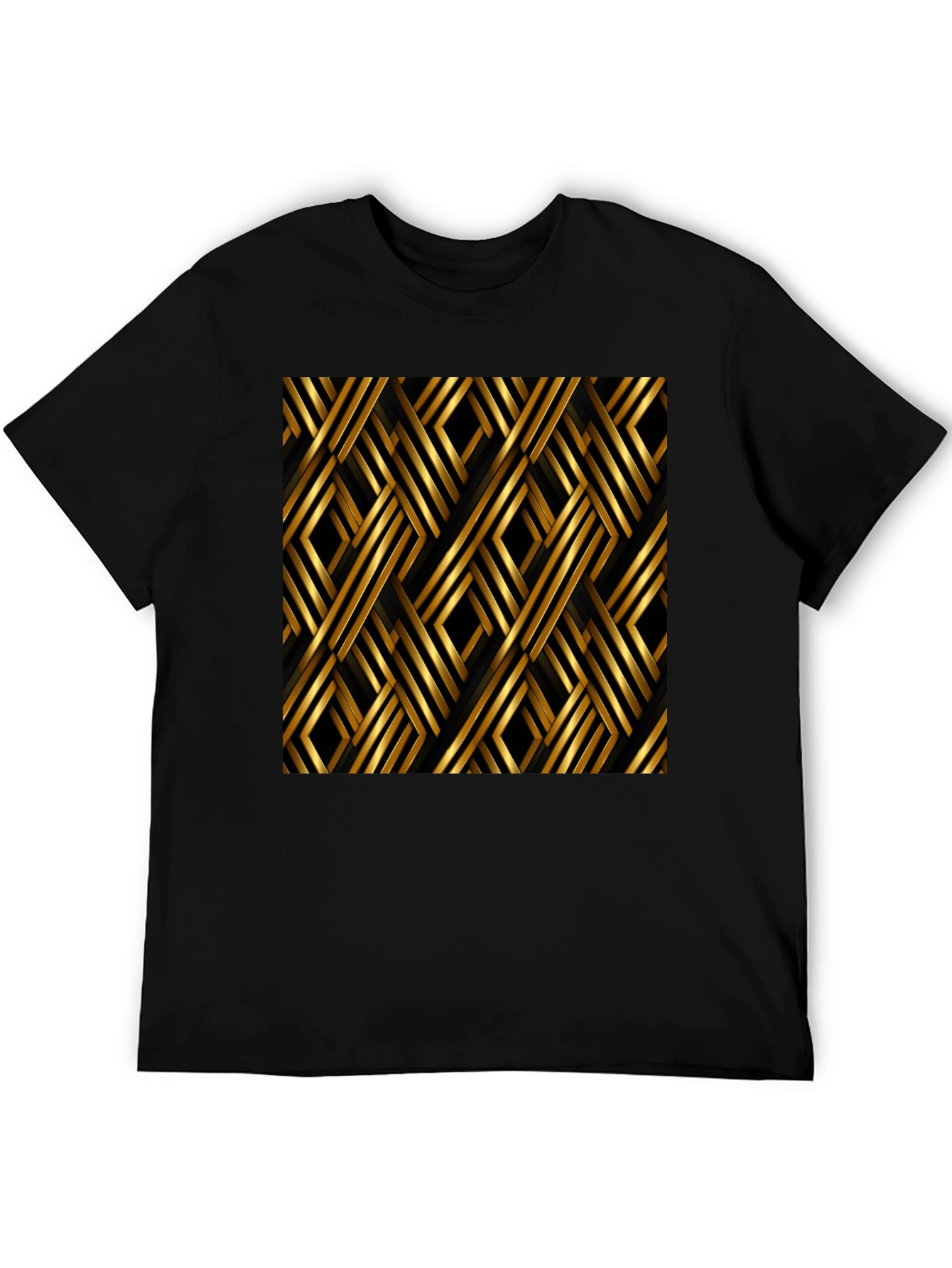 Camiseta Negra con Diseño Geométrico Dorado