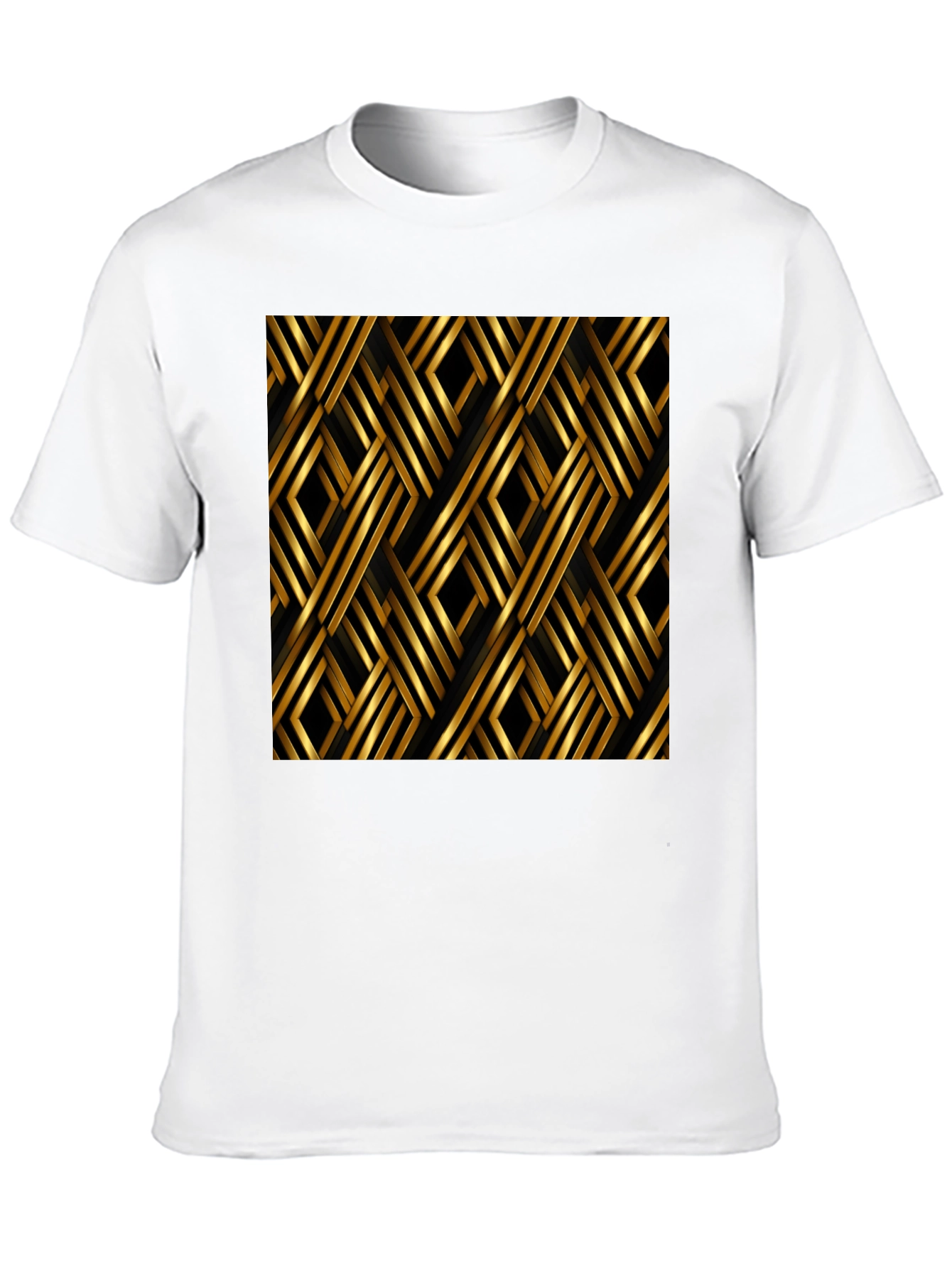 Camiseta Negra con Diseño Geométrico Dorado