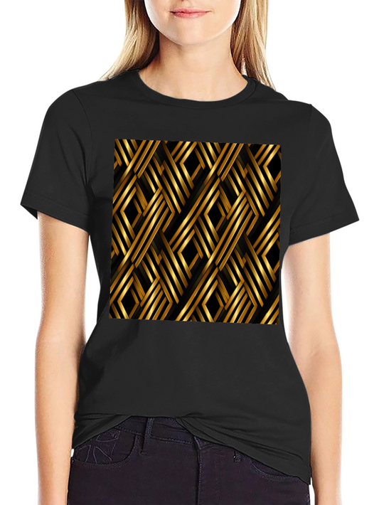 Camiseta Negra con Diseño Geométrico Dorado