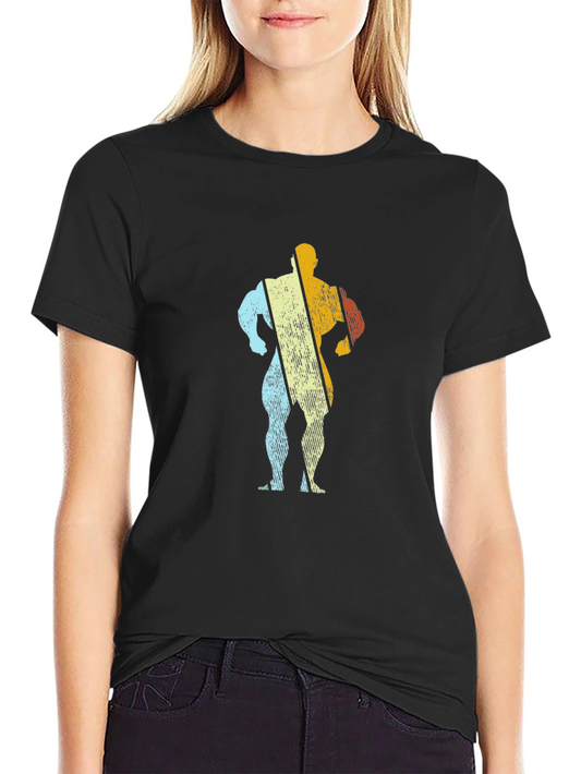 Camiseta Negra con Diseño de Fisicoculturista Retro