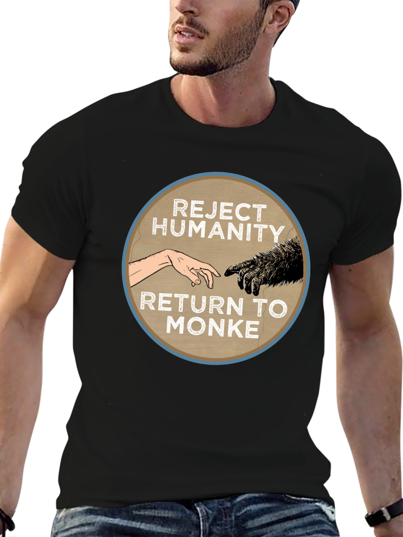 Camiseta Negra: Rechaza la Humanidad Regresa al Monke
