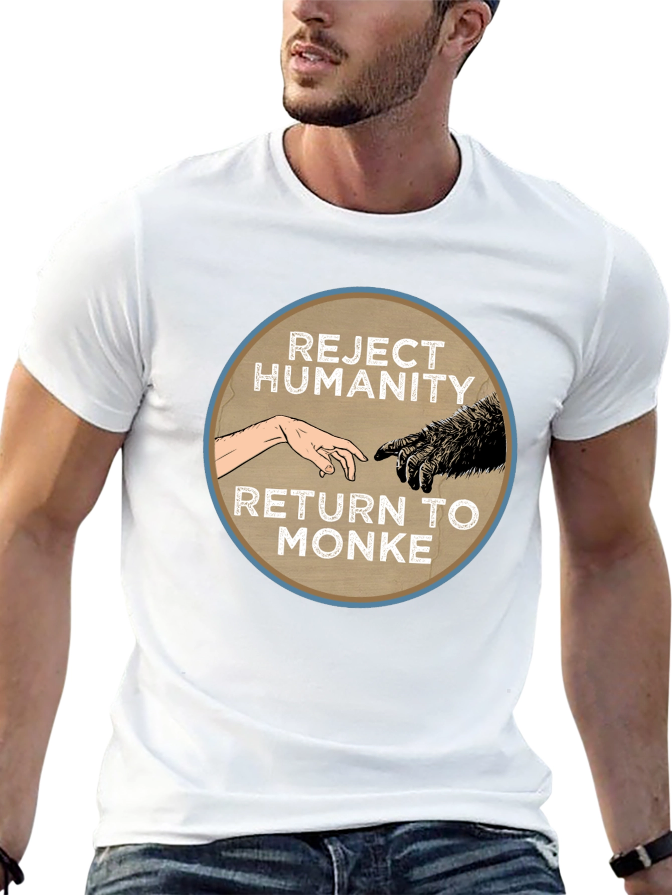 Camiseta Negra: Rechaza la Humanidad Regresa al Monke
