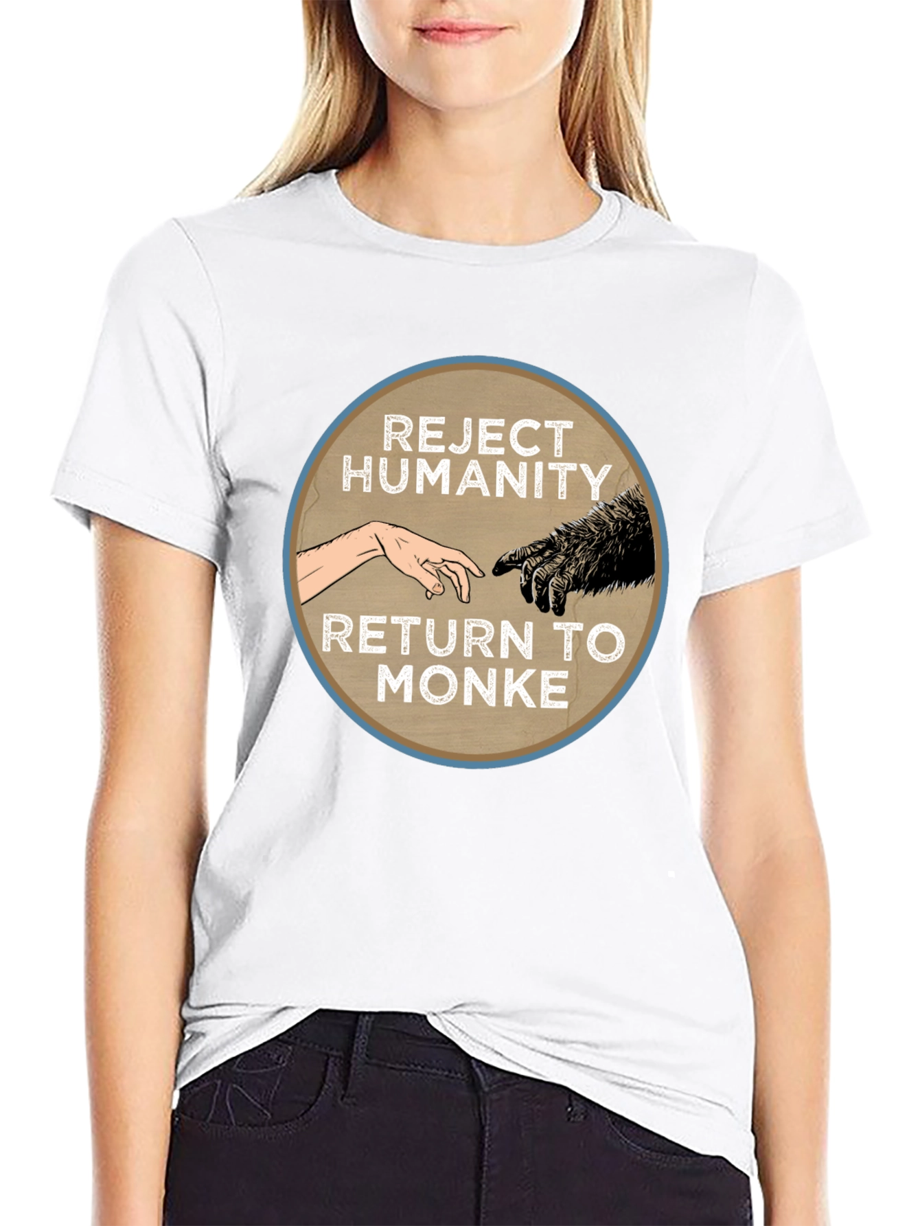 Camiseta Negra: Rechaza la Humanidad Regresa al Monke