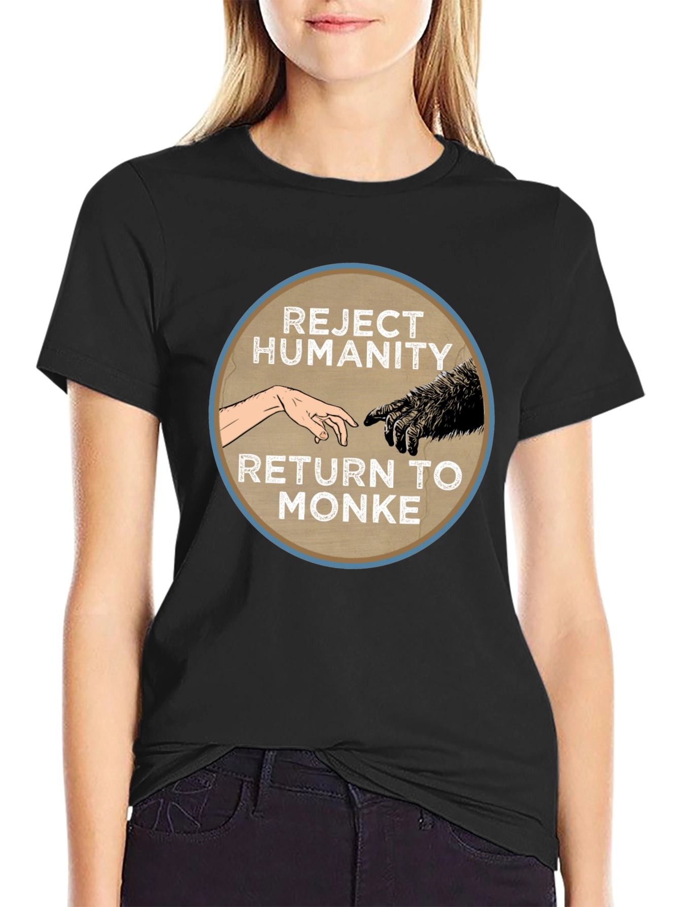 Camiseta Negra: Rechaza la Humanidad Regresa al Monke