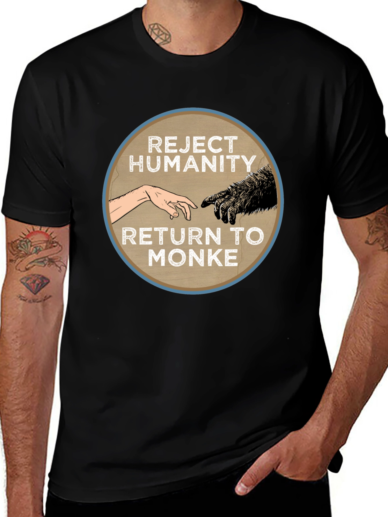 Camiseta Negra: Rechaza la Humanidad Regresa al Monke