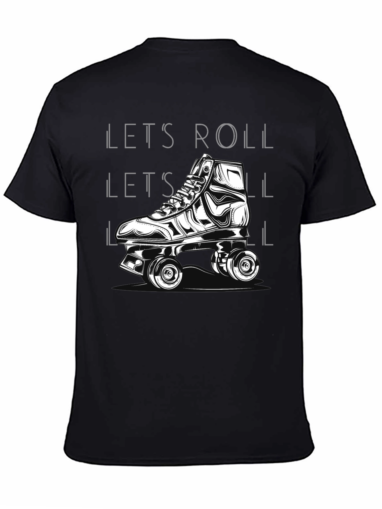 Camiseta Negra Lets Roll Patines Retro