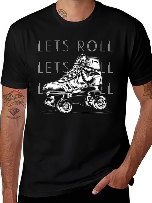 Camiseta Negra Lets Roll Patines Retro