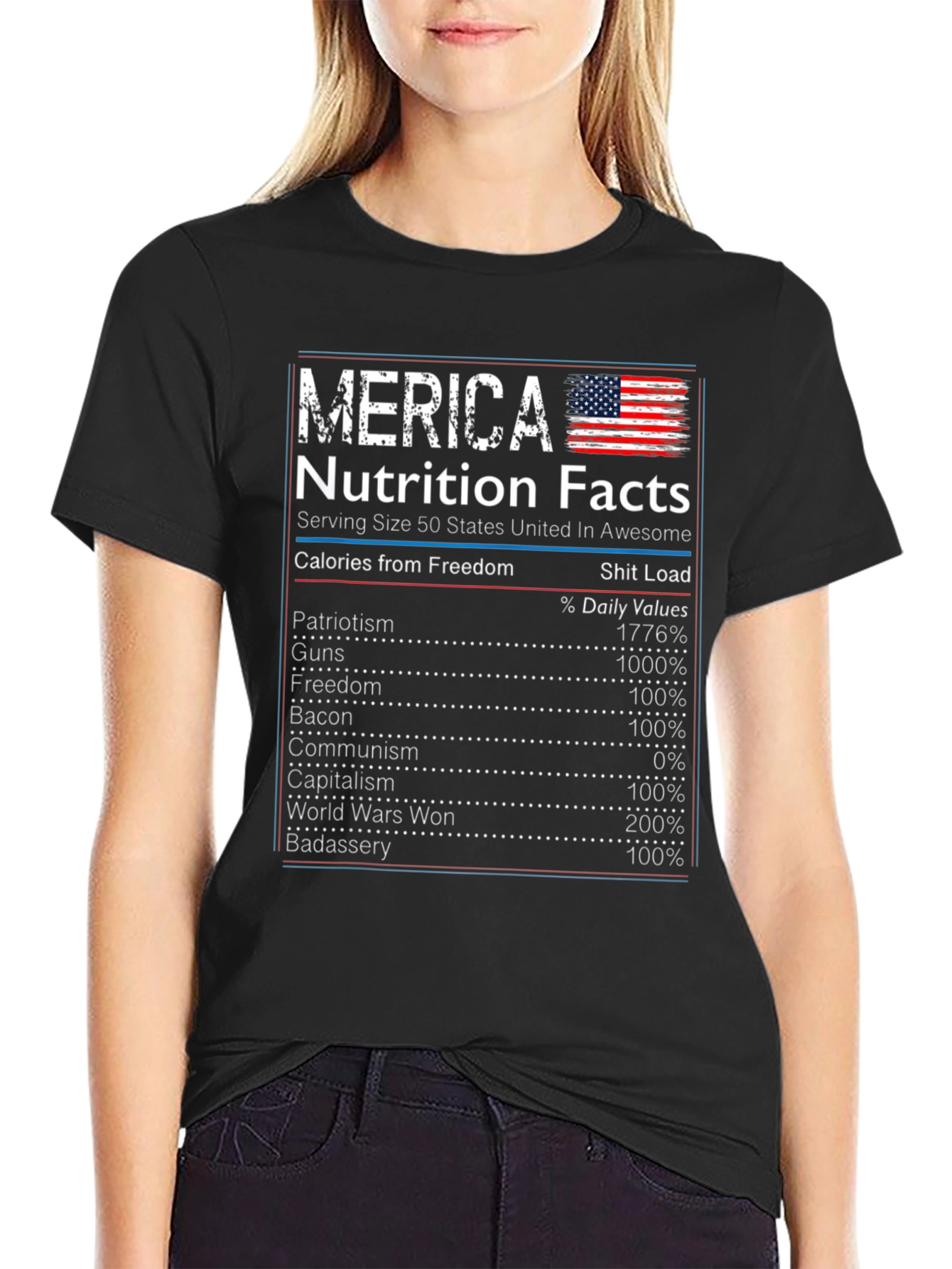 Camiseta Merica con Datos Nutricionales Patrióticos
