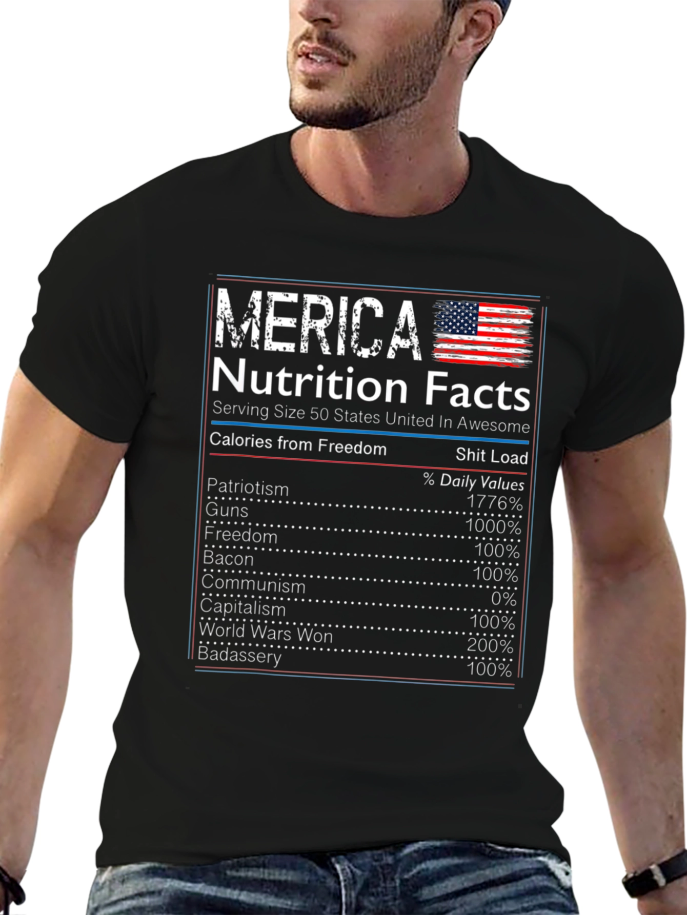 Camiseta Merica con Datos Nutricionales Patrióticos