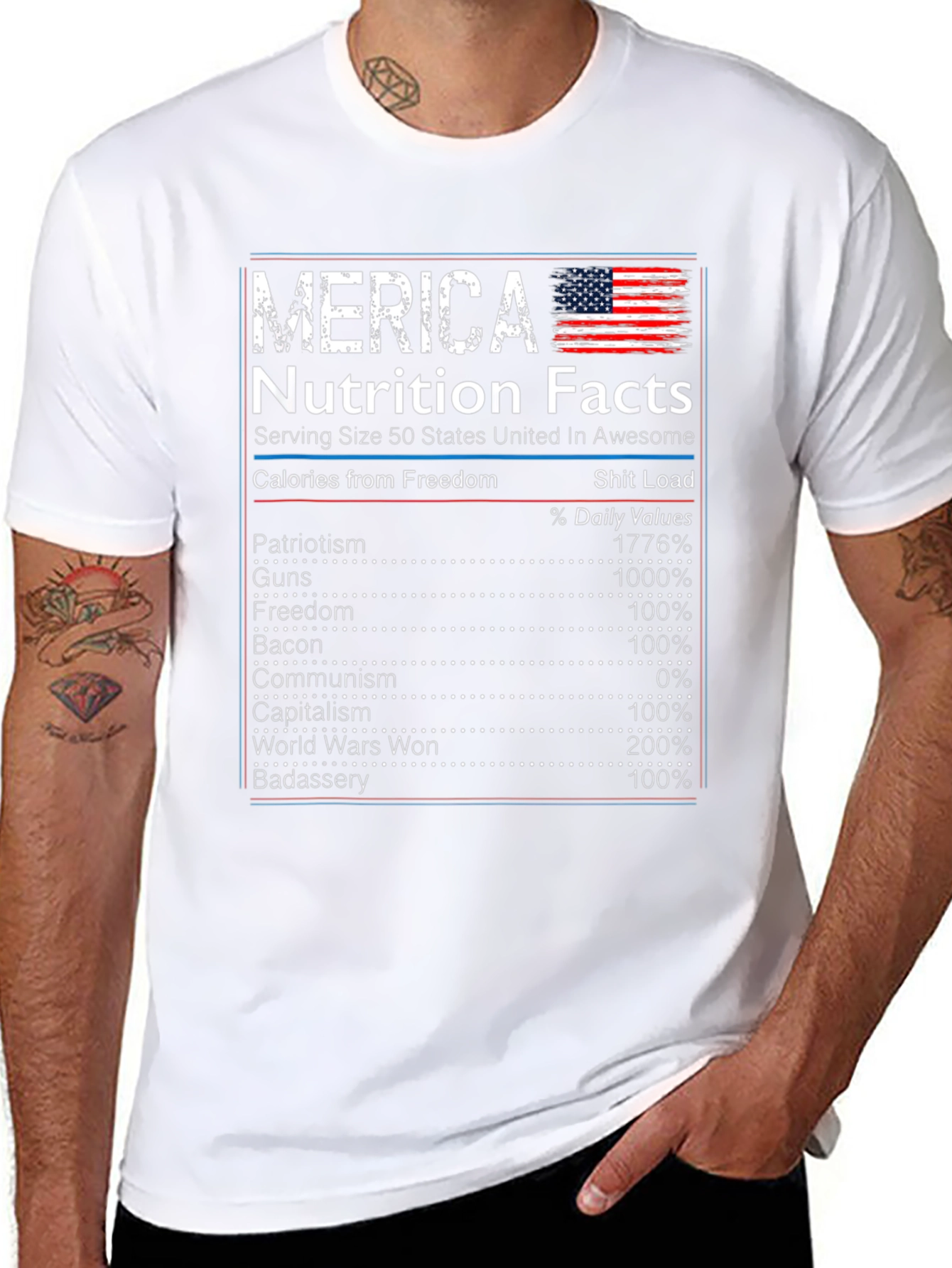 Camiseta Merica con Datos Nutricionales Patrióticos