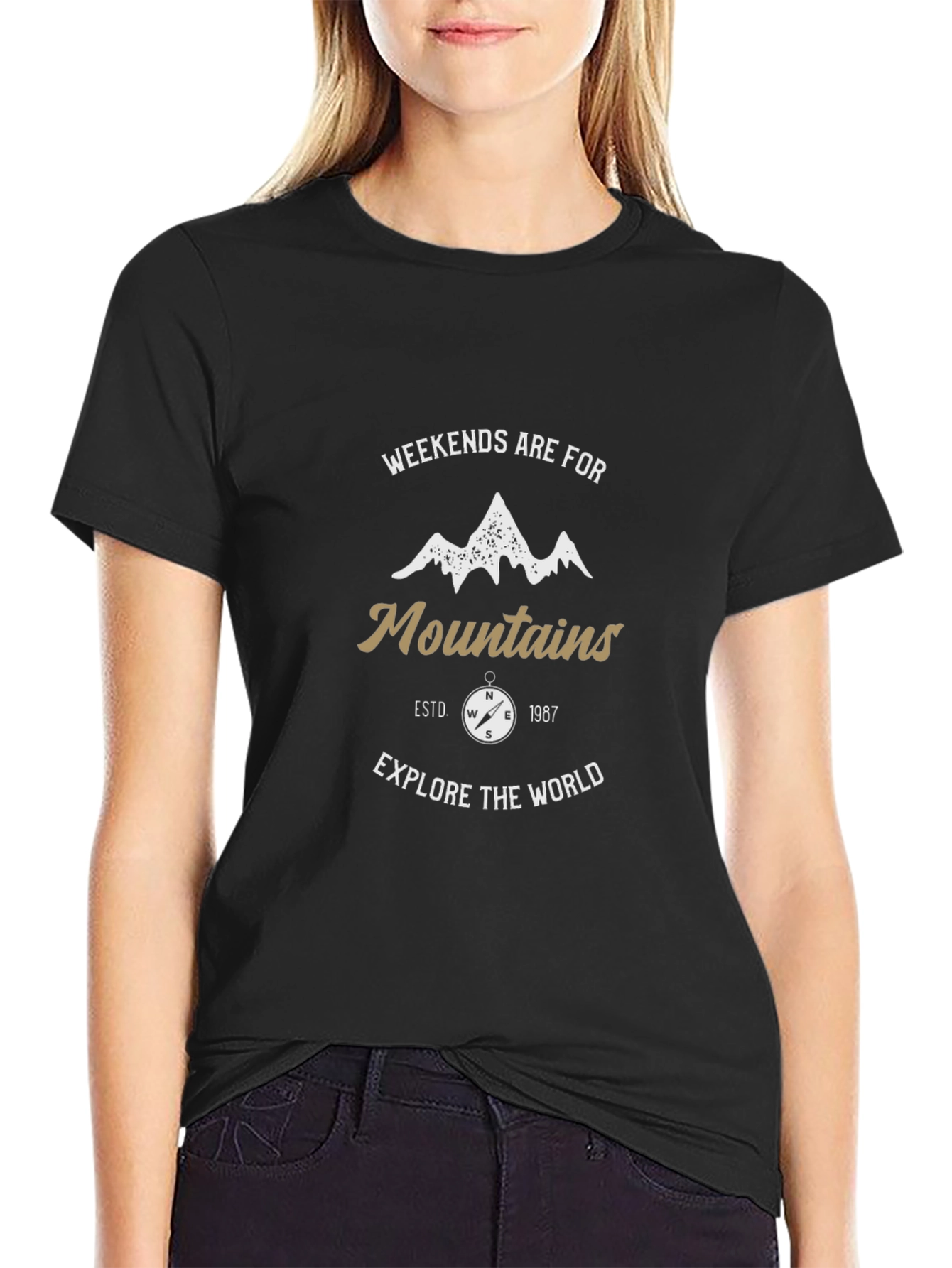 Camiseta Negra Aventura Montaña Hombre