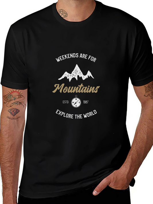 Camiseta Negra Aventura Montaña Hombre
