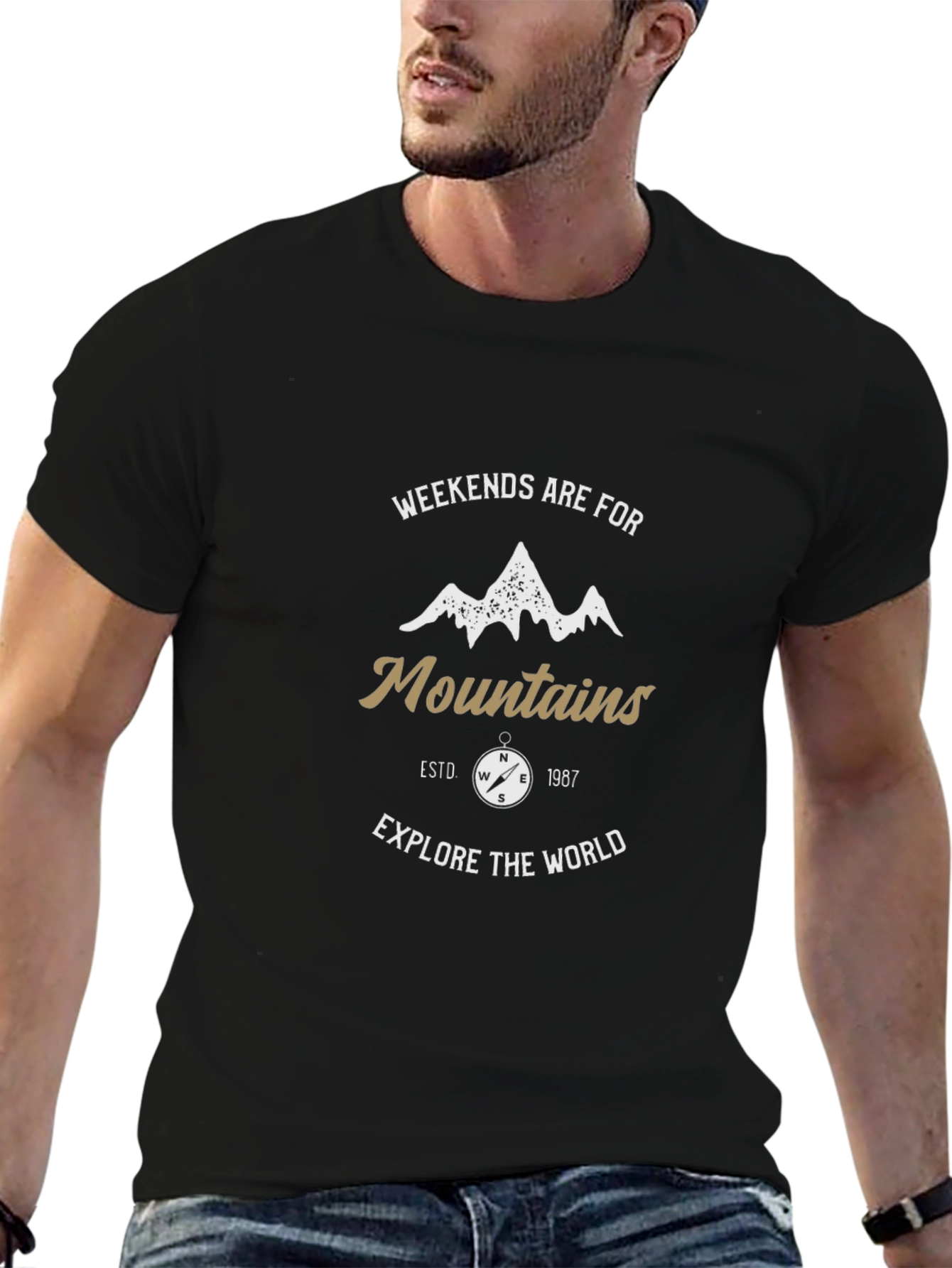 Camiseta Negra Aventura Montaña Hombre