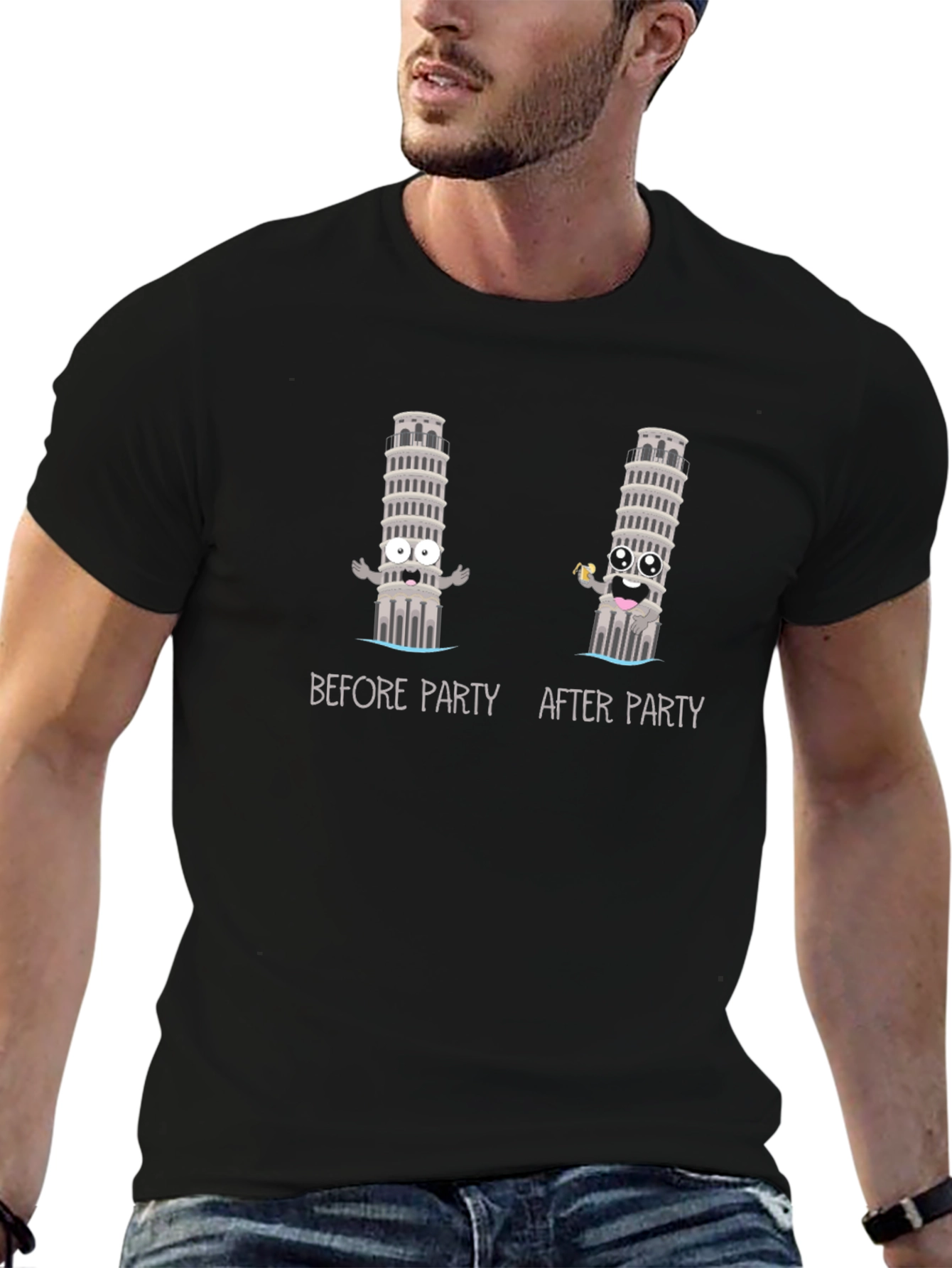 Camiseta Negra Torre Pisa Fiesta