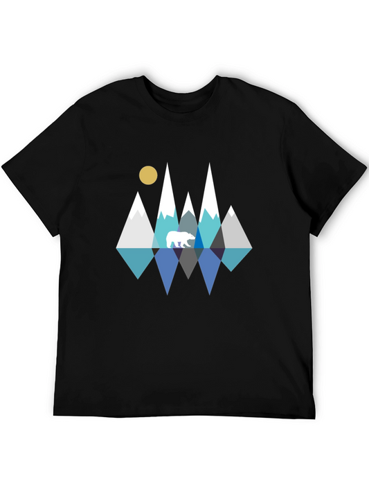 Camiseta Hombre Negra con Diseño Montañas y Oso