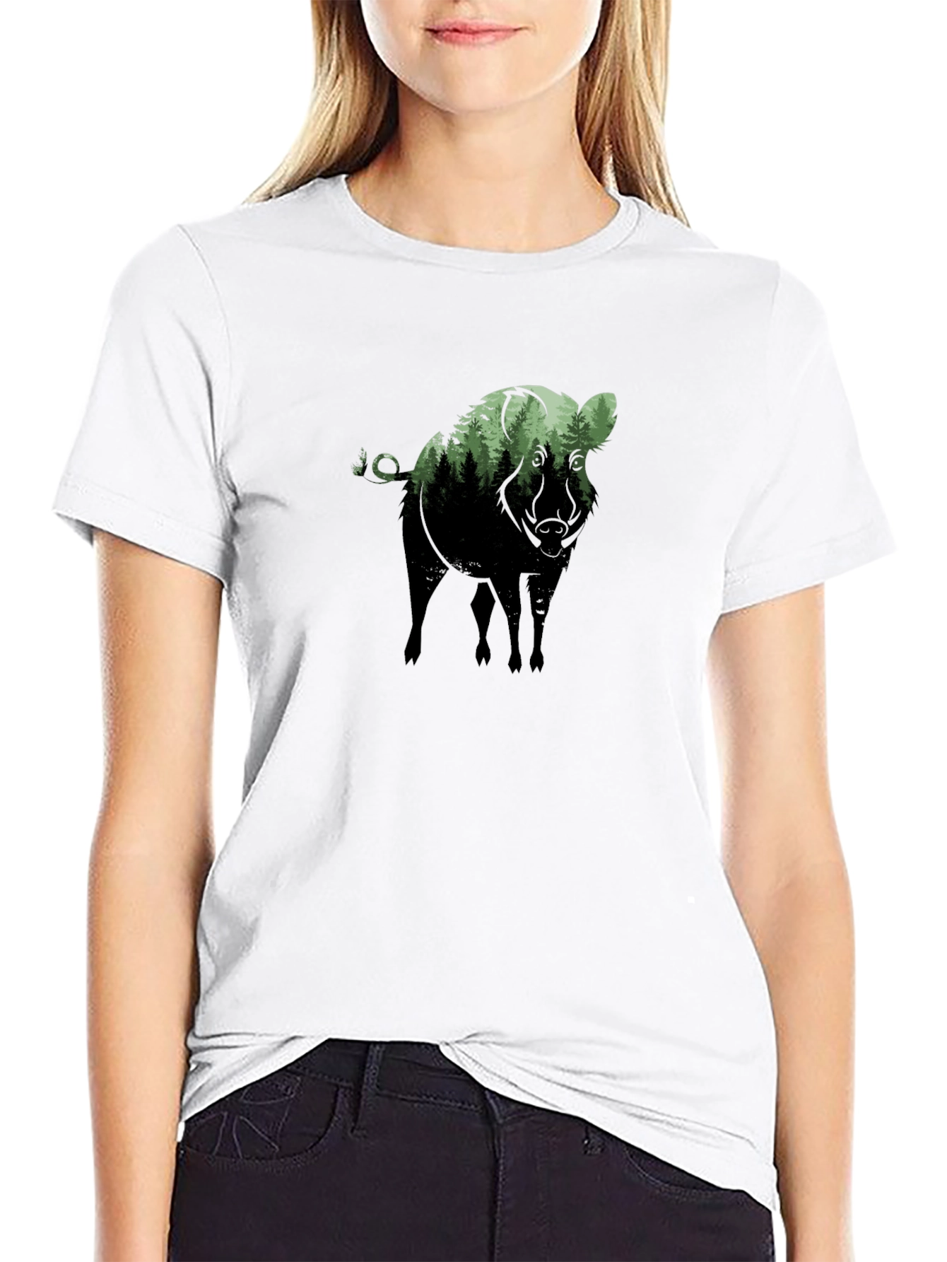 Camiseta Negra con Diseño de Jabalí Bosque