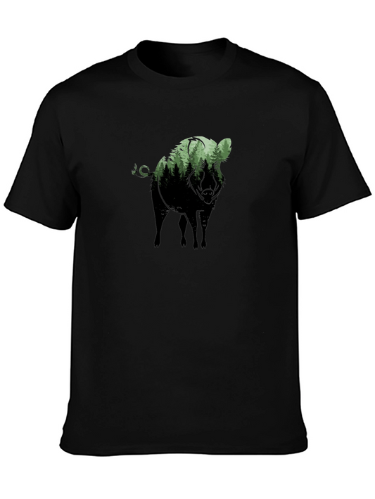 Camiseta Negra con Diseño de Jabalí Bosque