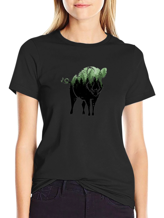 Camiseta Negra con Diseño de Jabalí Bosque
