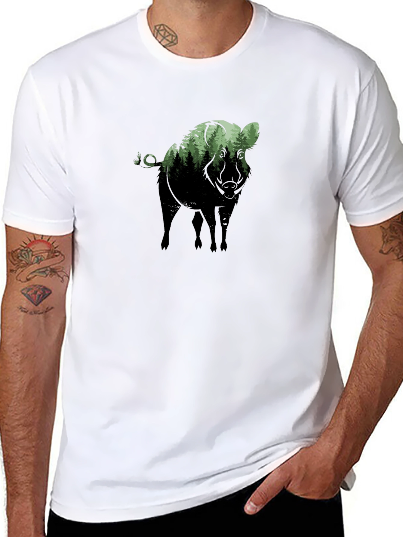 Camiseta Negra con Diseño de Jabalí Bosque
