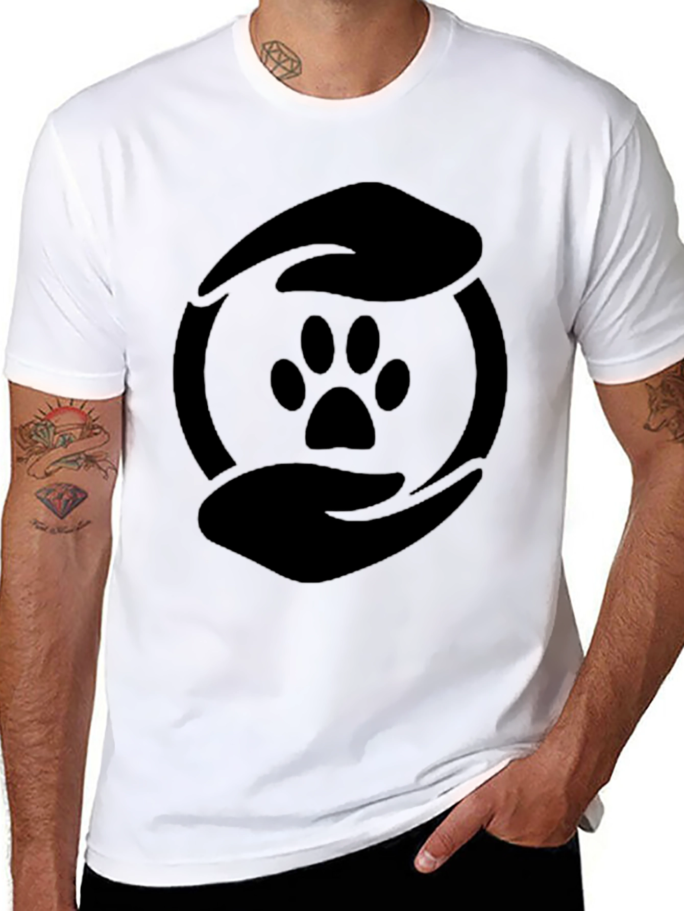 Camiseta Negra Huella de Pata Cuidado Animal