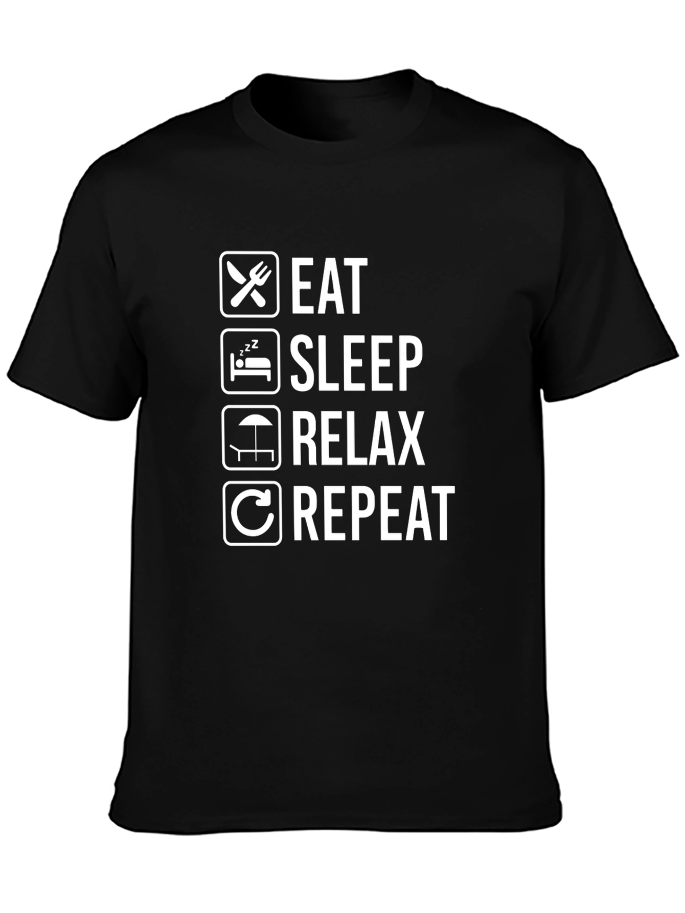 Camiseta Negra Eat Sleep Relax Repeat - Estilo Casual
