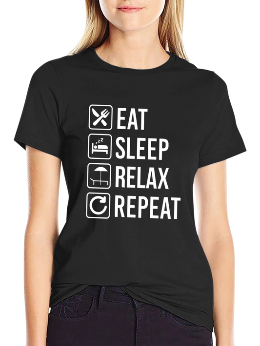 Camiseta Negra Eat Sleep Relax Repeat - Estilo Casual