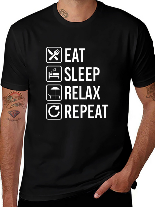 Camiseta Negra Eat Sleep Relax Repeat - Estilo Casual