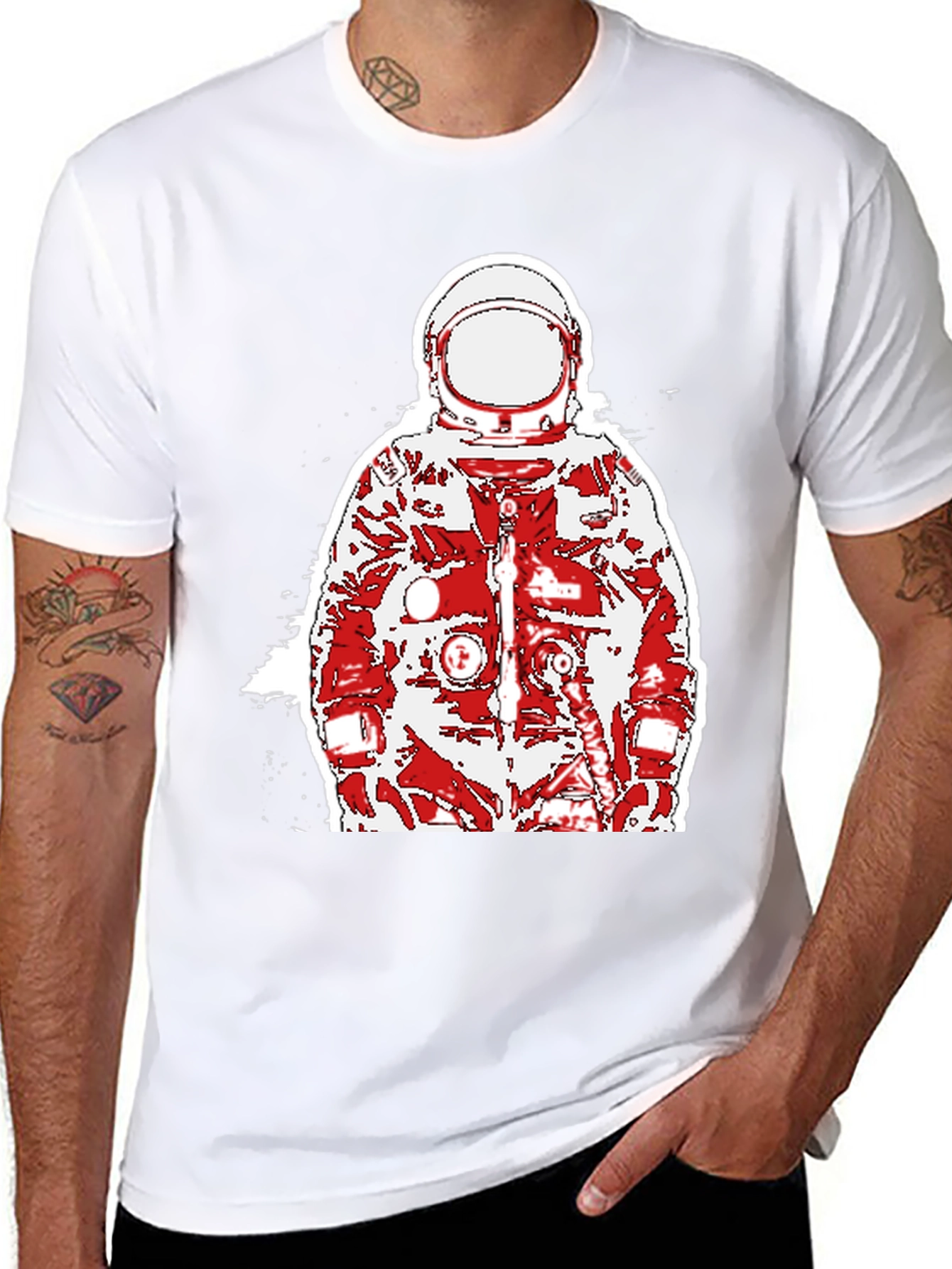 Camiseta Negra Astronauta Rojo para Hombre