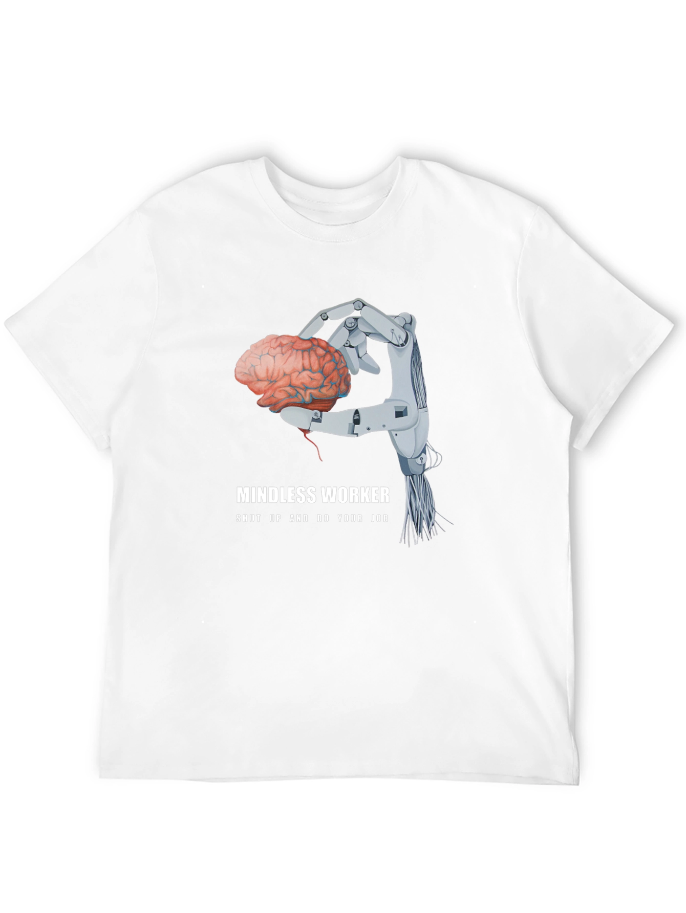 Camiseta Negra: Cerebro en Mano Robótica - Trabajo