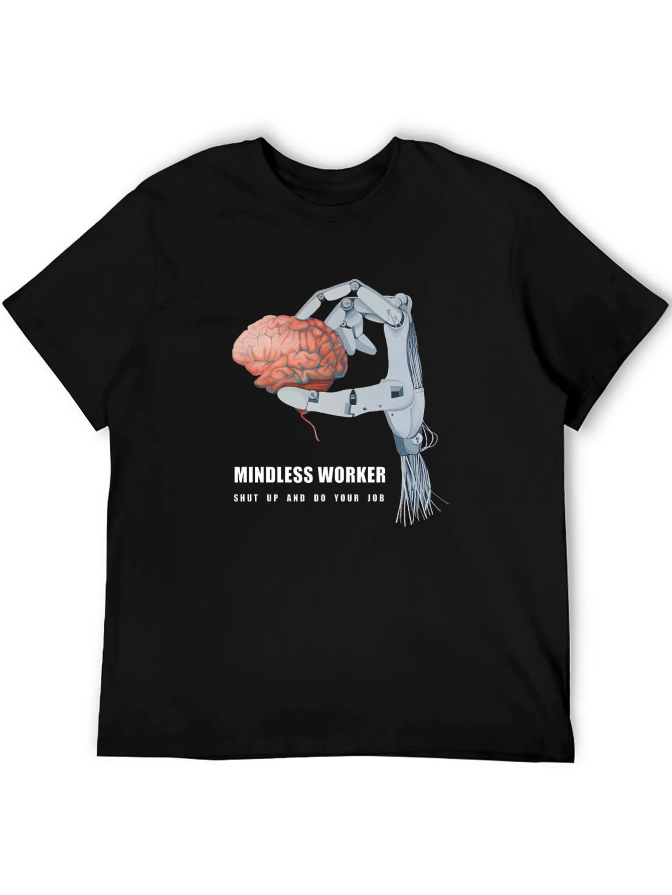 Camiseta Negra: Cerebro en Mano Robótica - Trabajo