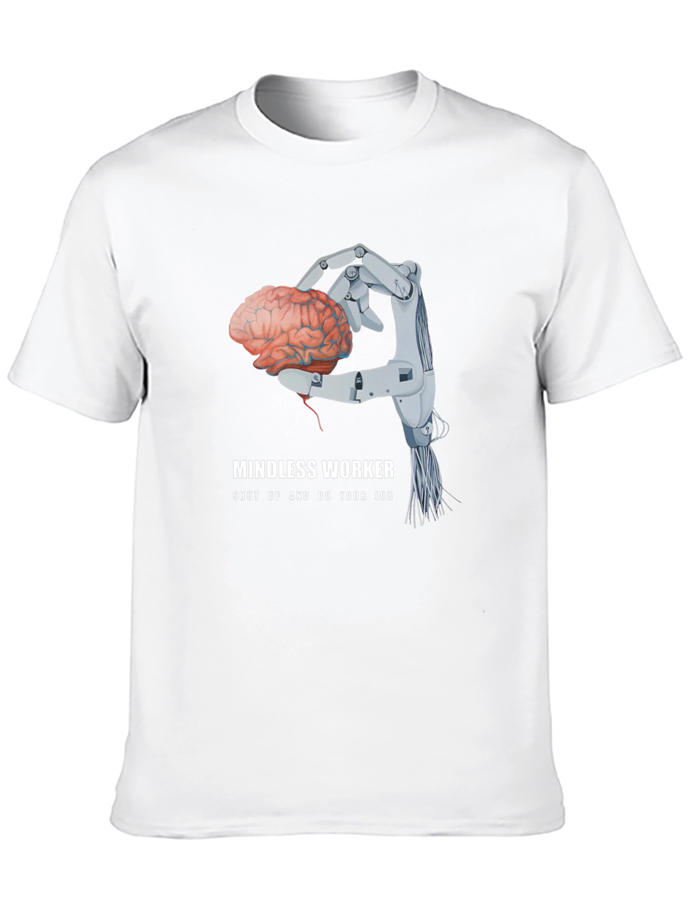 Camiseta Negra: Cerebro en Mano Robótica - Trabajo