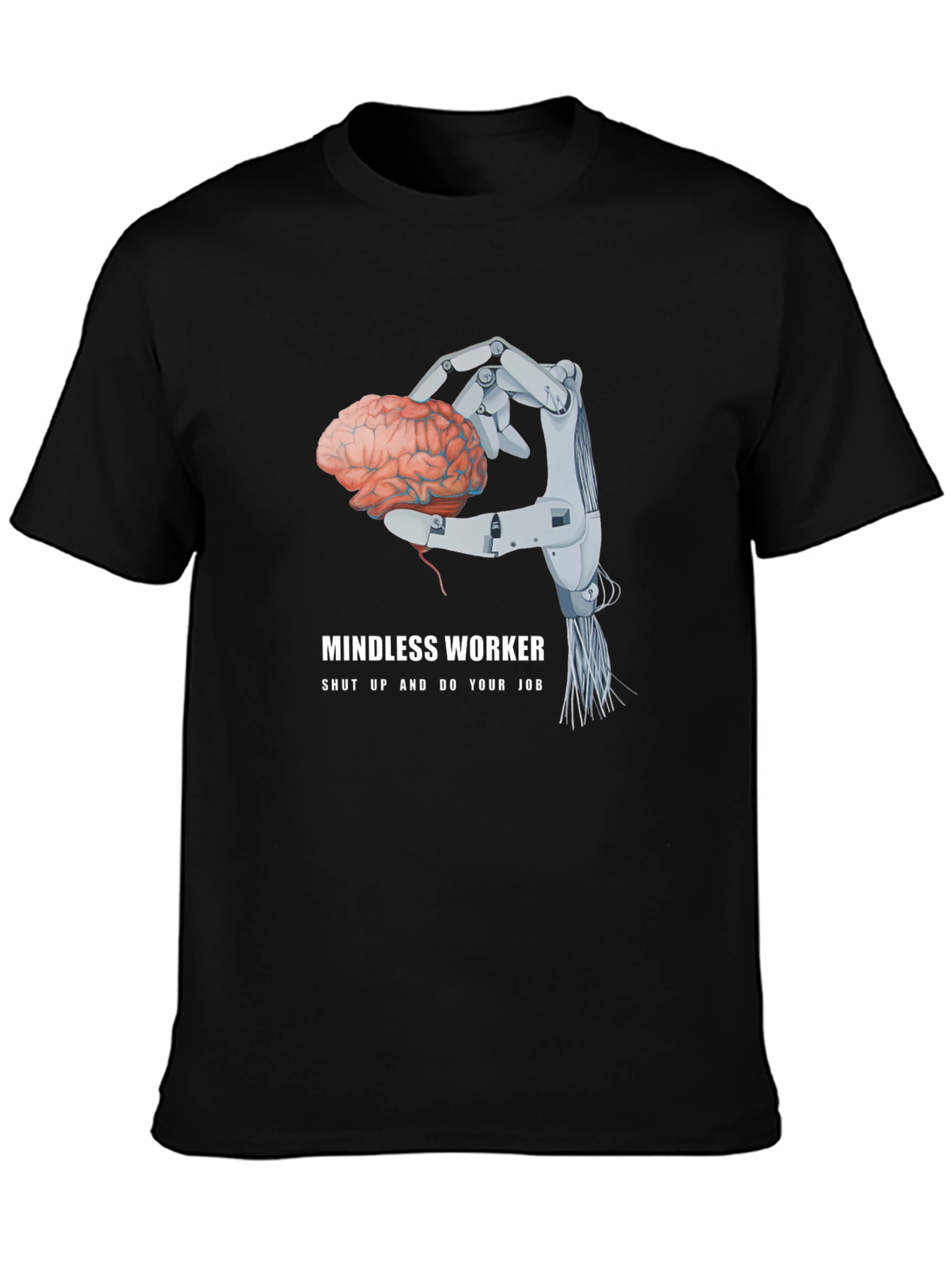 Camiseta Negra: Cerebro en Mano Robótica - Trabajo