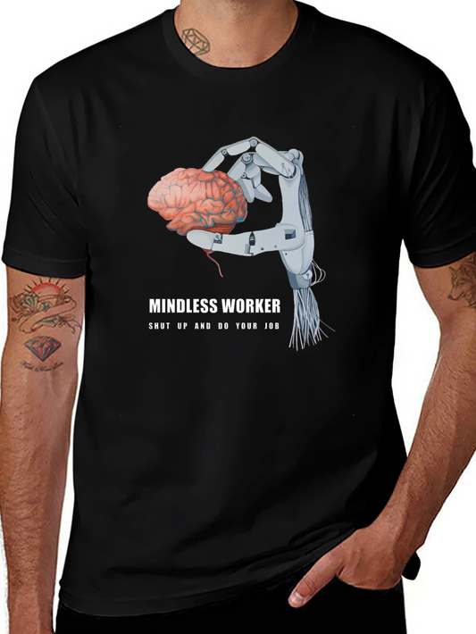 Camiseta Negra: Cerebro en Mano Robótica - Trabajo