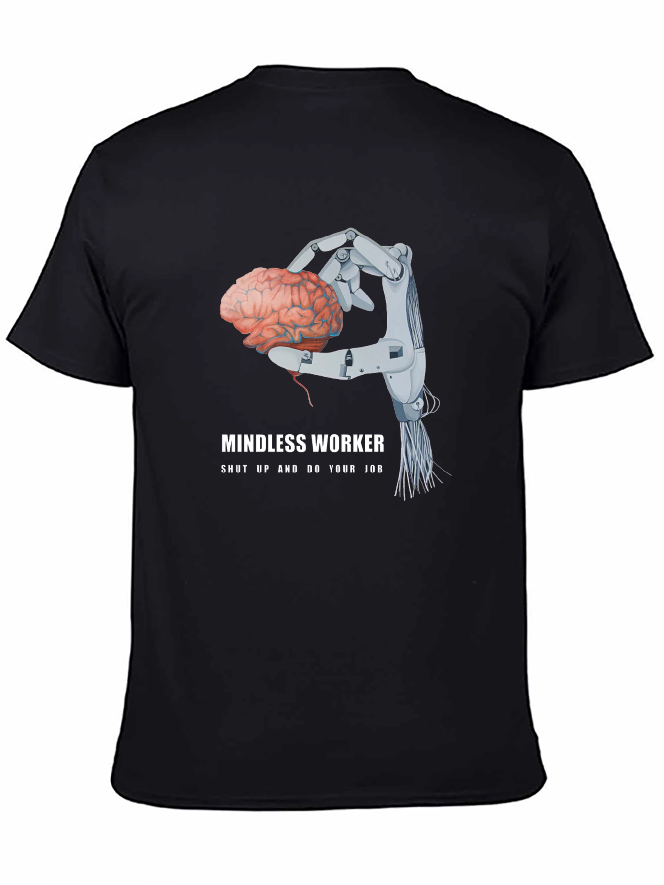 Camiseta Negra: Cerebro en Mano Robótica - Trabajo
