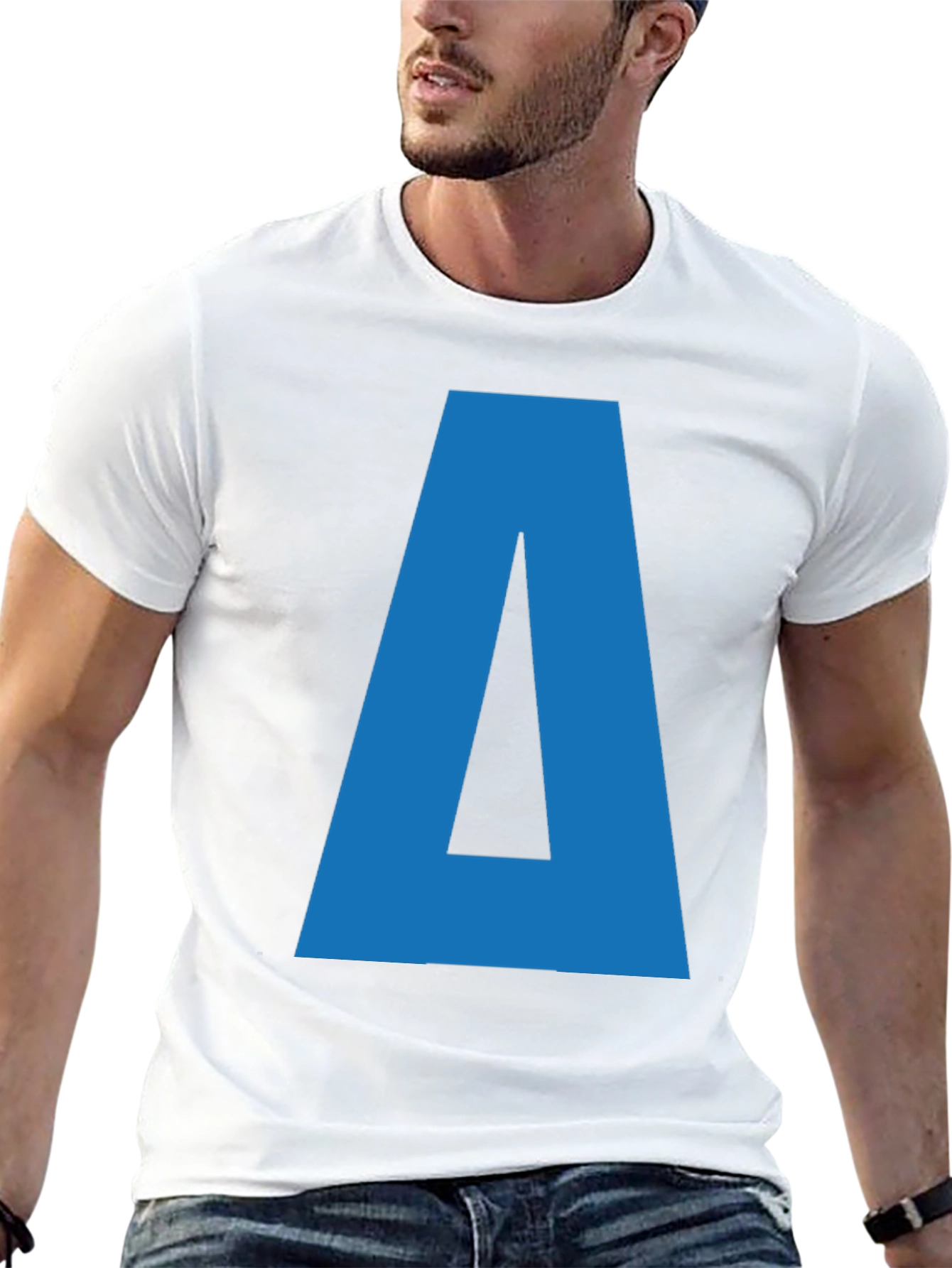 Camiseta Negra con Letra Azul A para Hombre