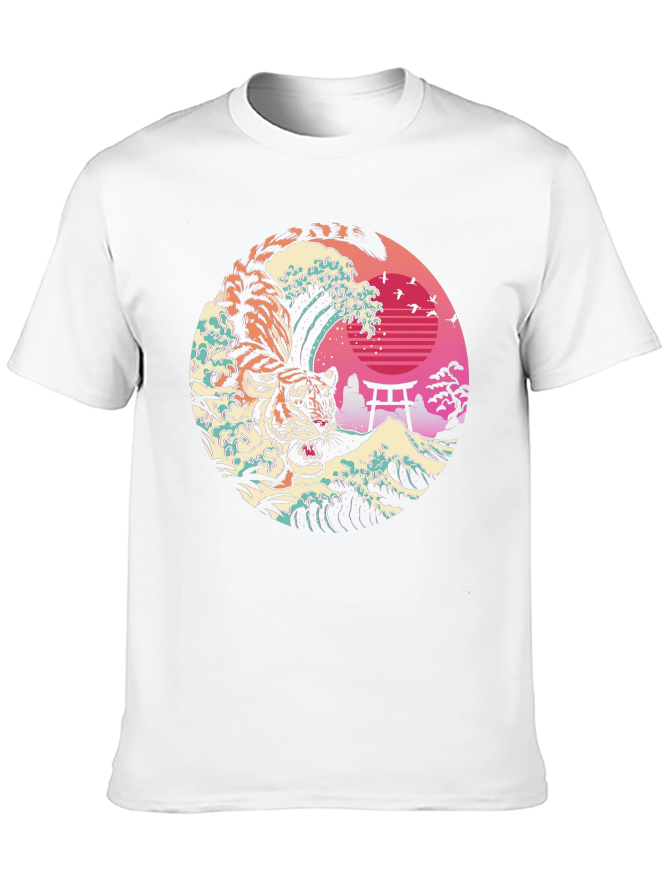 Camiseta Negra Tigre Ola Japonesa Estampada