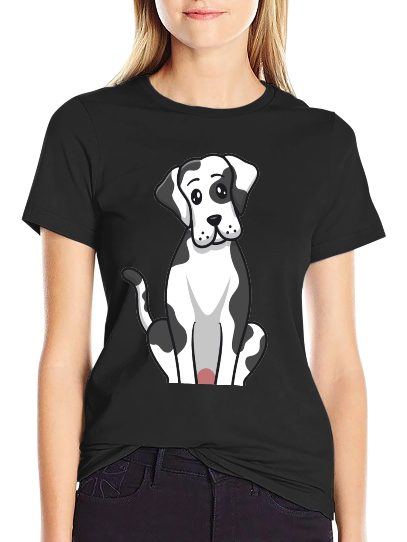 Camiseta Negra con Diseño de Perro Dálmata