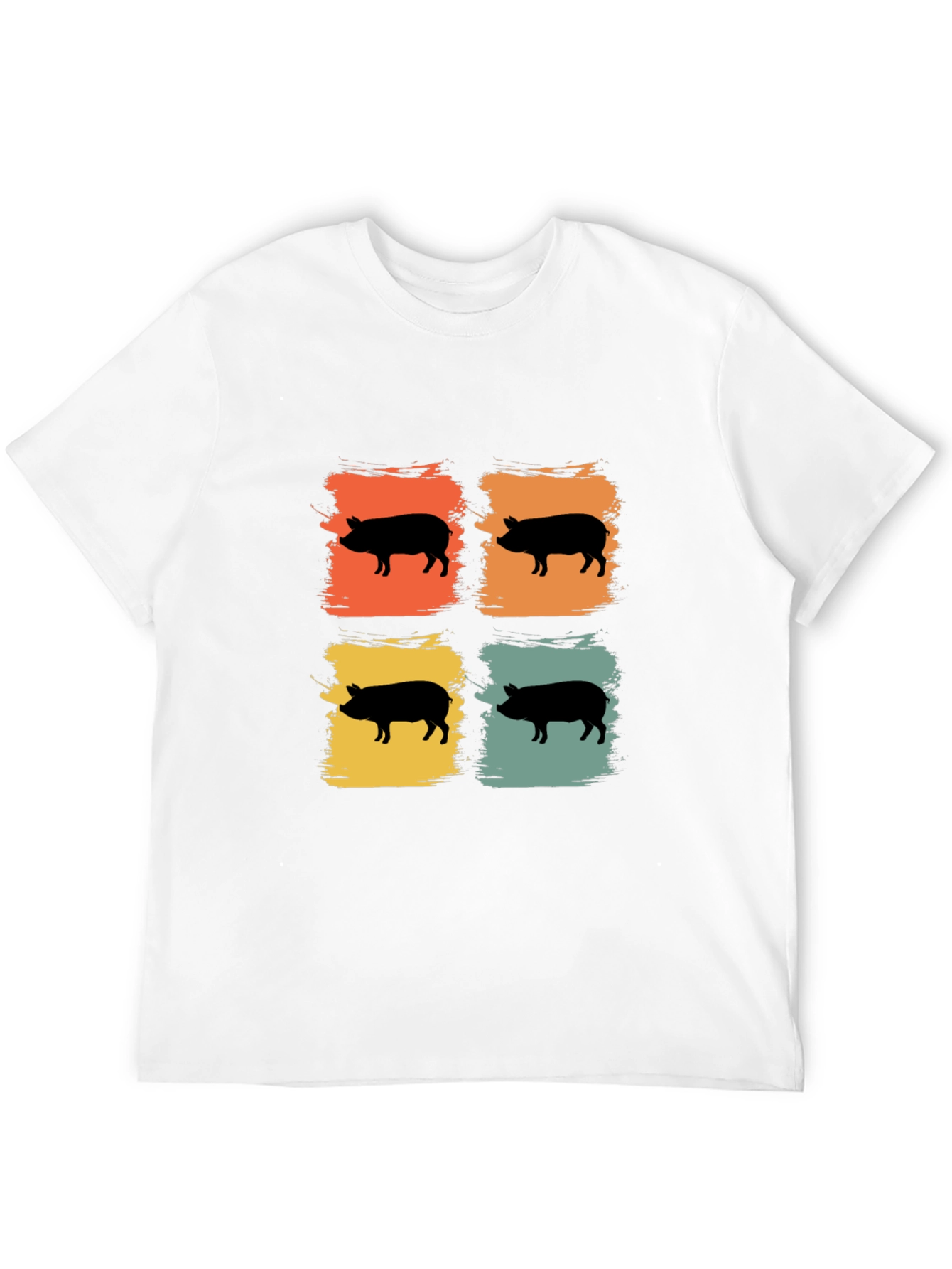 Camiseta Negra con Estampado Retro de Cerdos