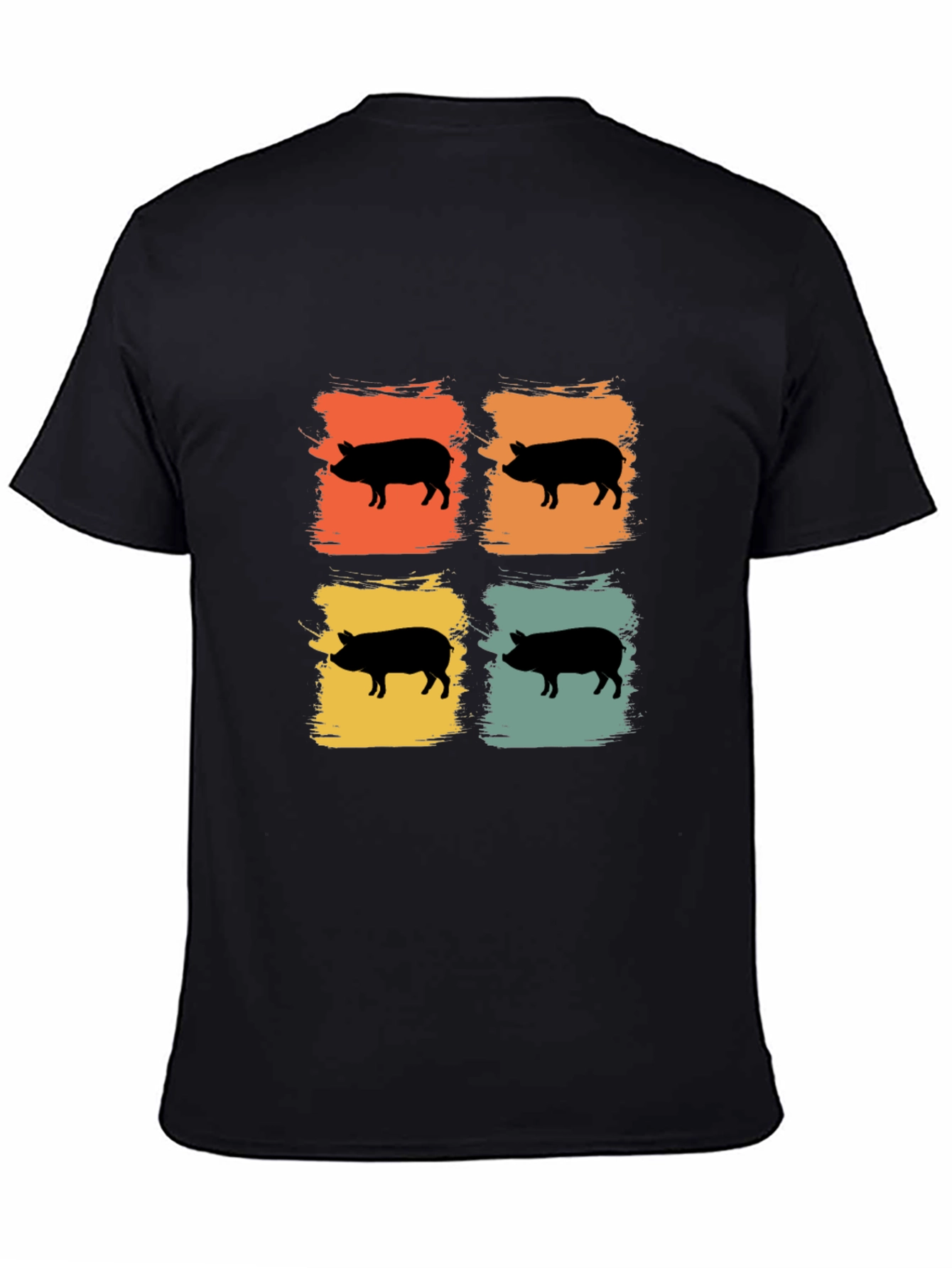 Camiseta Negra con Estampado Retro de Cerdos