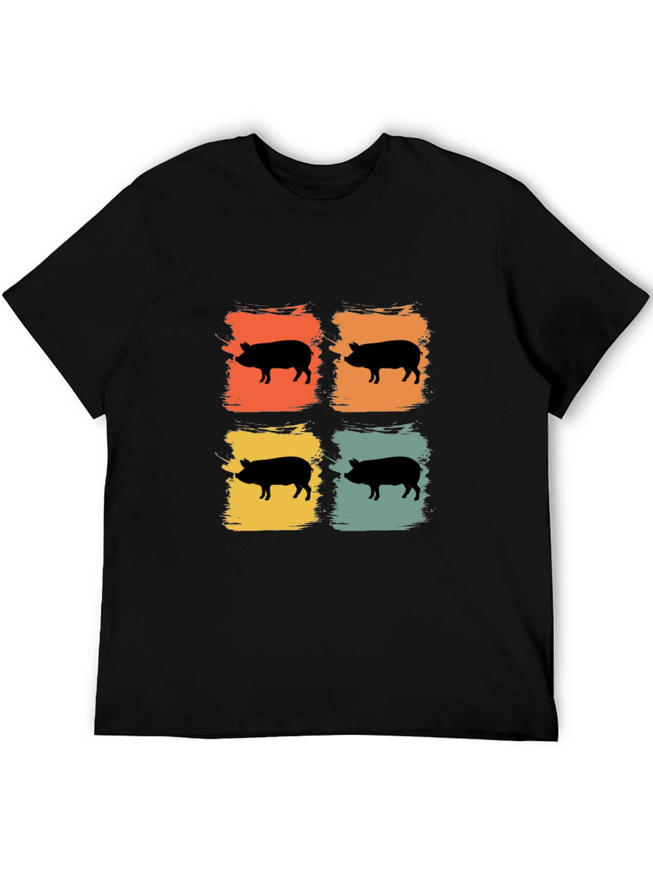 Camiseta Negra con Estampado Retro de Cerdos