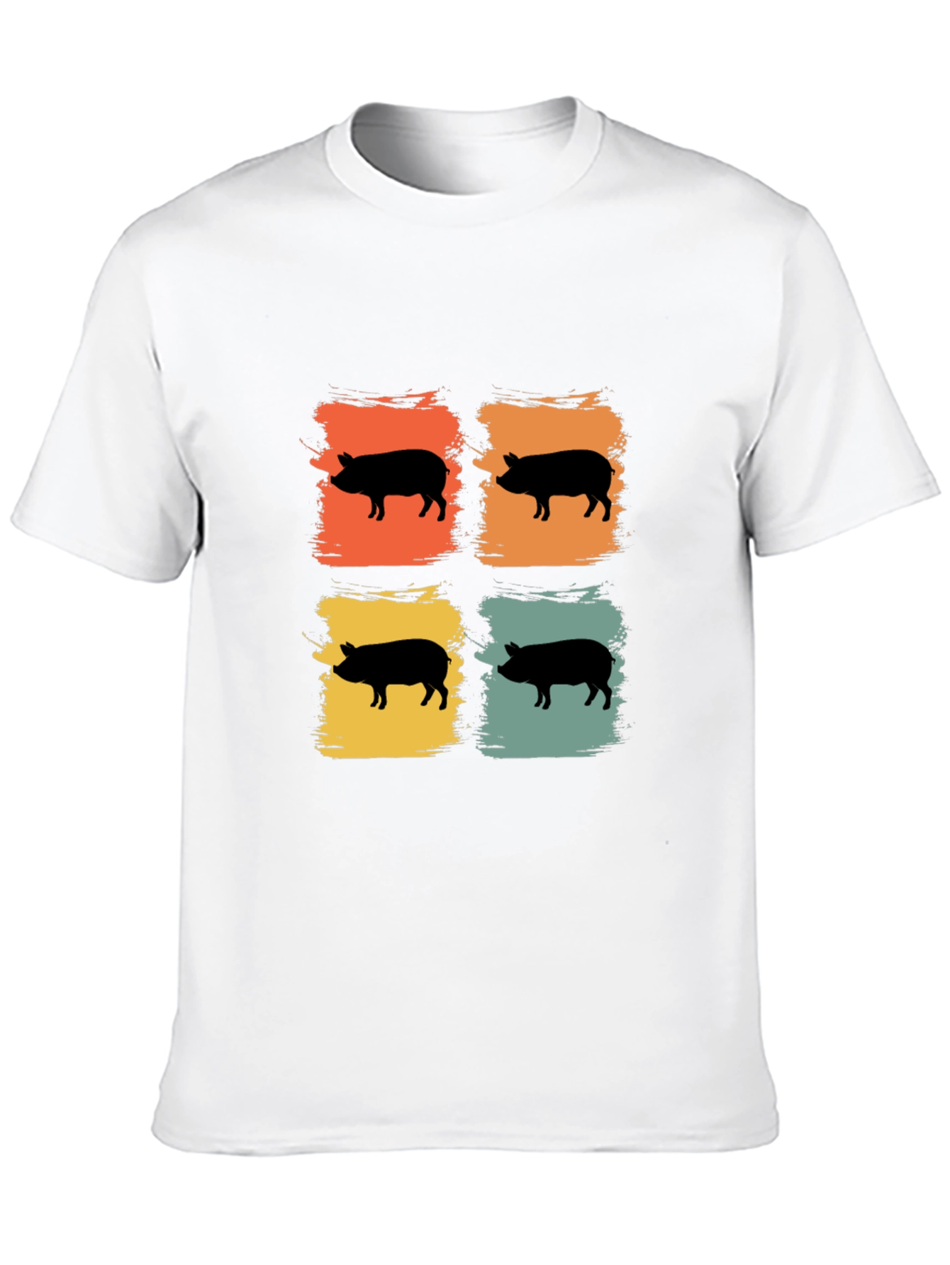 Camiseta Negra con Estampado Retro de Cerdos
