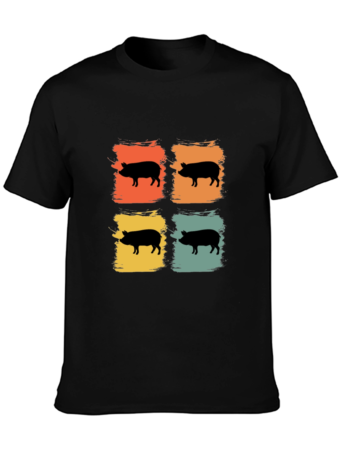 Camiseta Negra con Estampado Retro de Cerdos