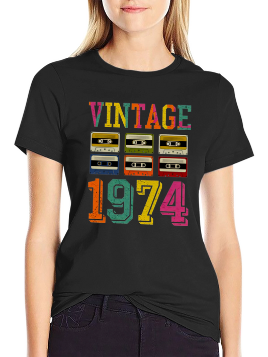 Camiseta Vintage 1974 Retro Música Cassette