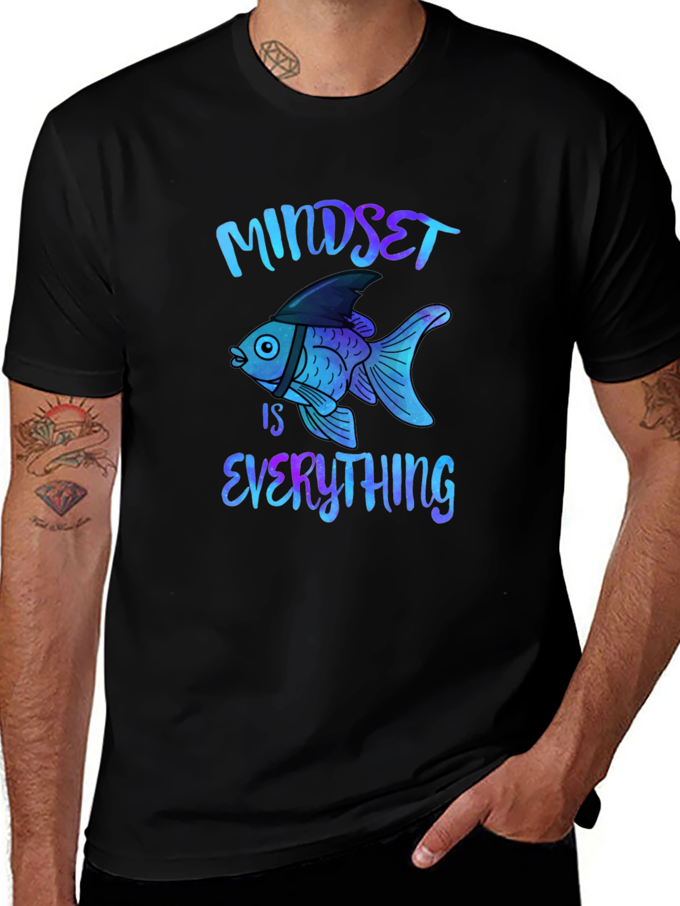 Camiseta Negra Mindset is Everything Diseño de Pez