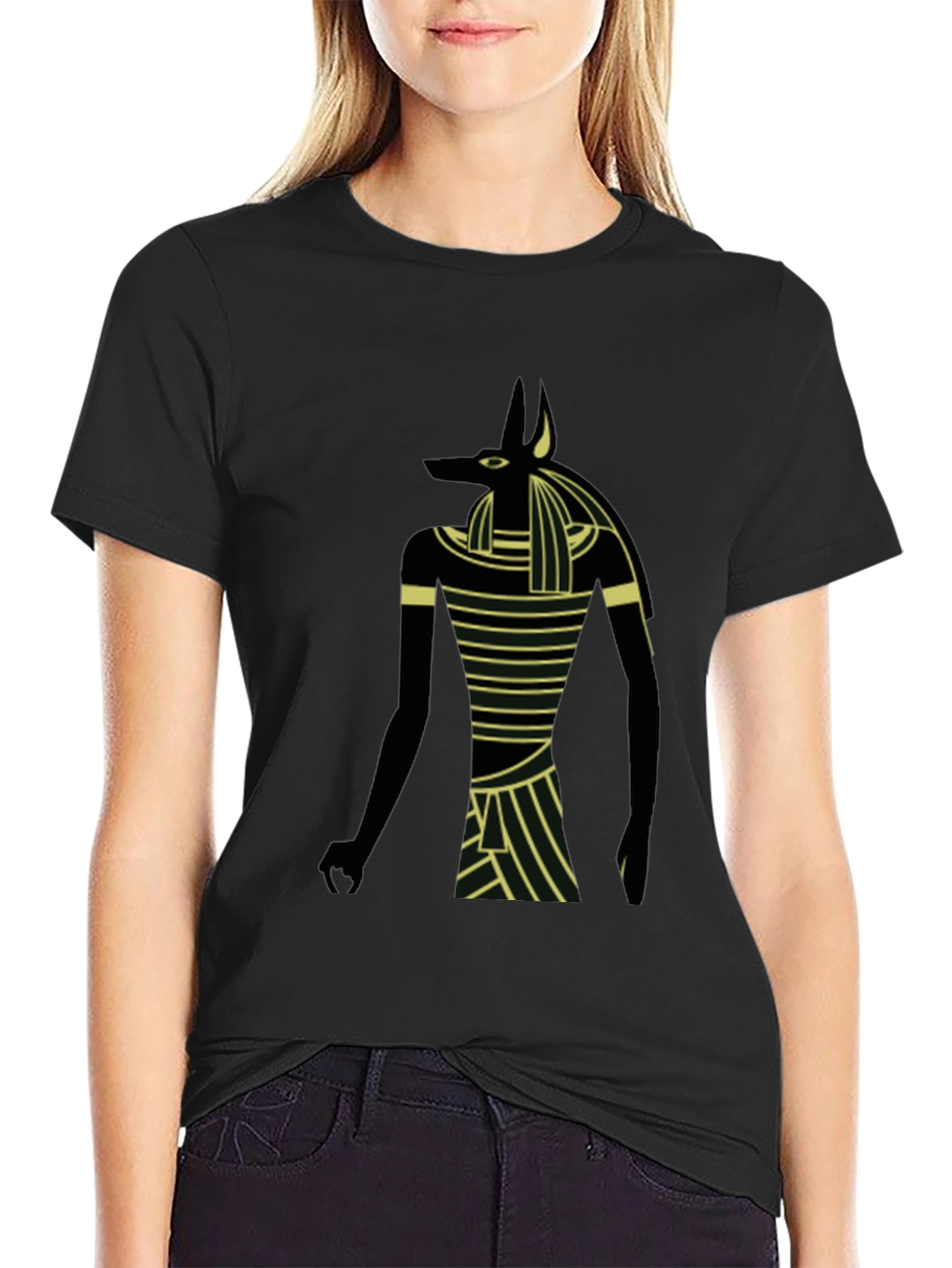 Camiseta Hombre Negra Diseño Anubis Egipcio