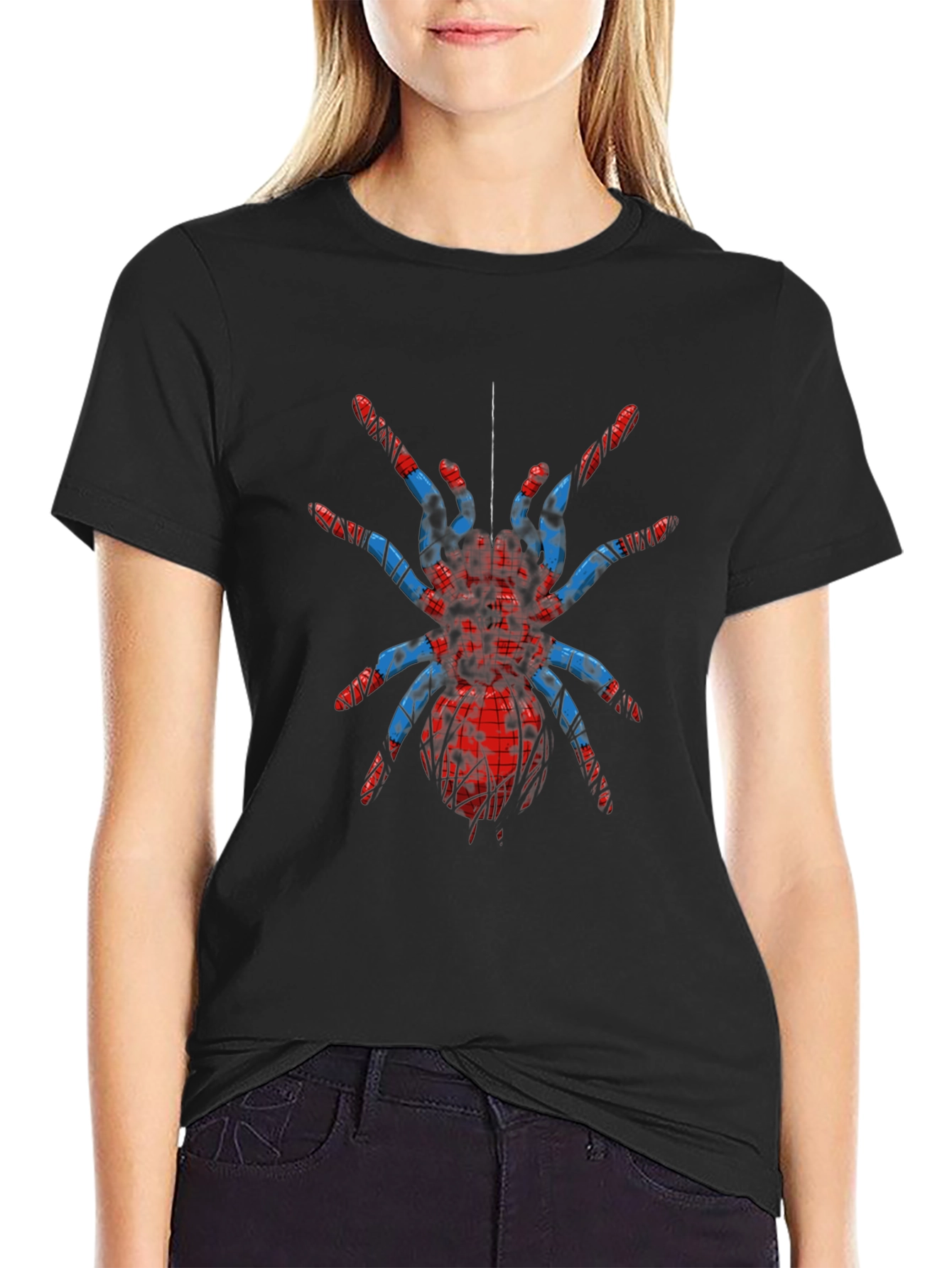 Camiseta Negra con Araña Estampada