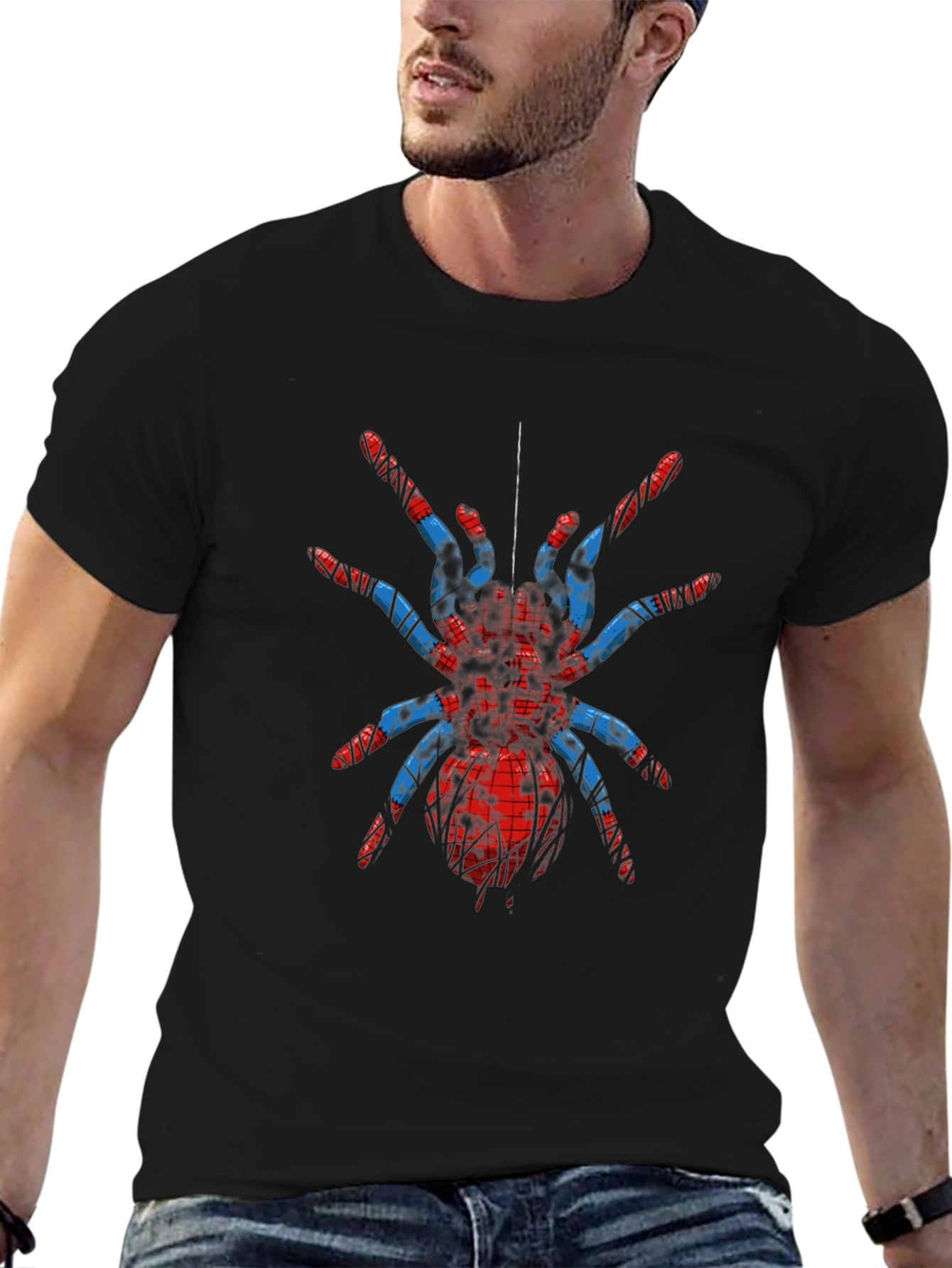 Camiseta Negra con Araña Estampada