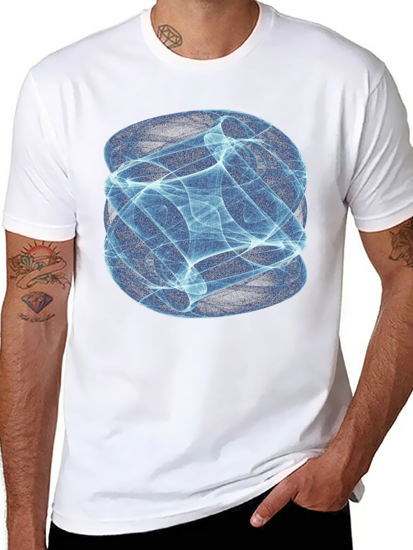 Camiseta Negra con Diseño Abstracto Azul